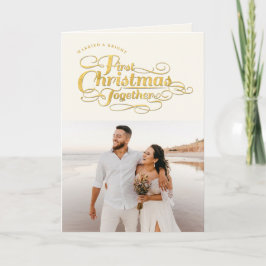 Cartão De Festividades Nossa Primeira Foto de Script de Ouro Junto de Nat