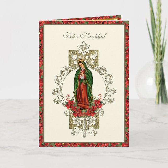 Cartão De Festividades Nossa Senhora de Guadalupe no Natal Pointsettia (Frente)
