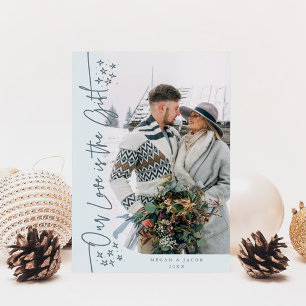 Cartão De Festividades Nosso Amor Ofereceu Natal Recém Foto Azul