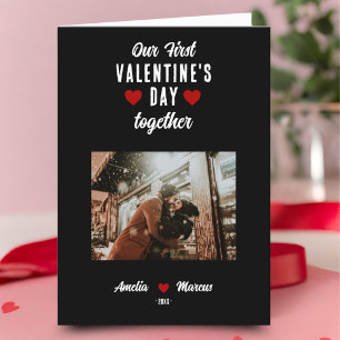 Cartão De Festividades Nosso primeiro Dia de os namorados Junto Foto Pret