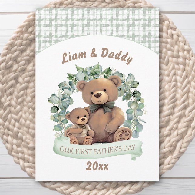 Cartão De Festividades Nosso primeiro Dia de os pais, Garoto Bears (Our First Father's day Cute Bears Boy Holiday Card)