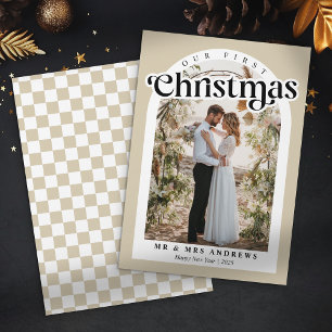 Cartão De Festividades Nosso Primeiro Natal Foto de Recém-Casados Arco Xa