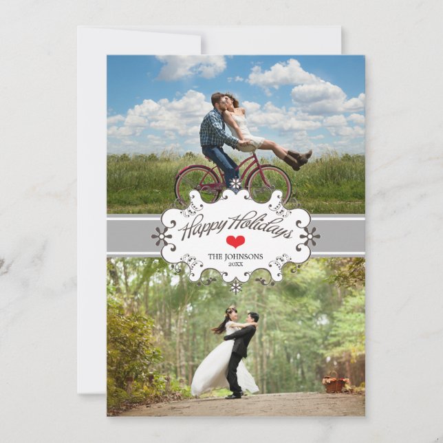 Cartão De Festividades Nosso Primeiro Natal Juntos Silver Ribbon 2-Foto (Frente)