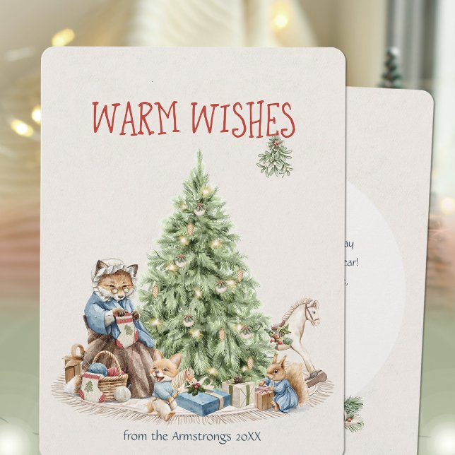 Cartão De Festividades Nostalgia Animais de Natal (Nostalgic Christmas Animals Watercolor Holiday Card ©Susanne Sachers - Sunny Mind 🌞)