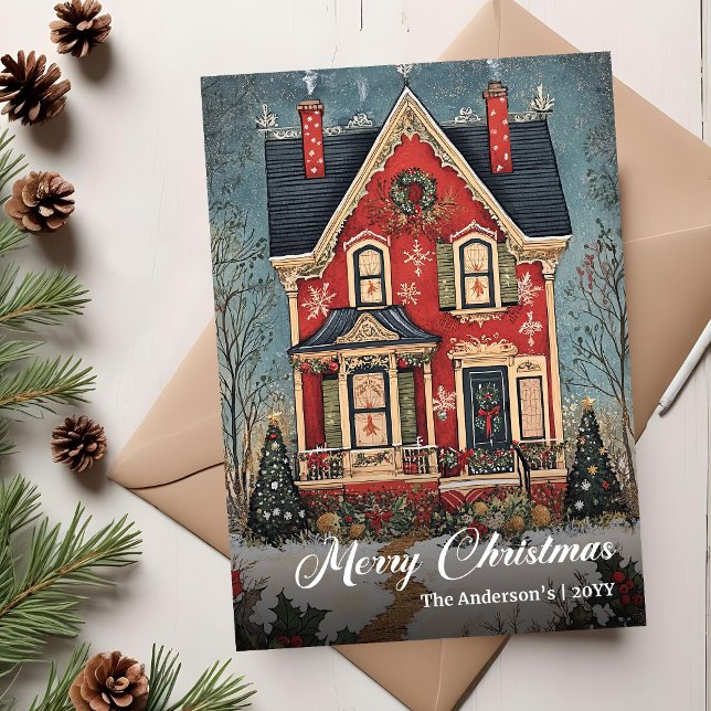 Cartão De Festividades Nostalgic Christmas House Digital Holiday Card (Nostalgic Christmas House Digital Holiday Card)
