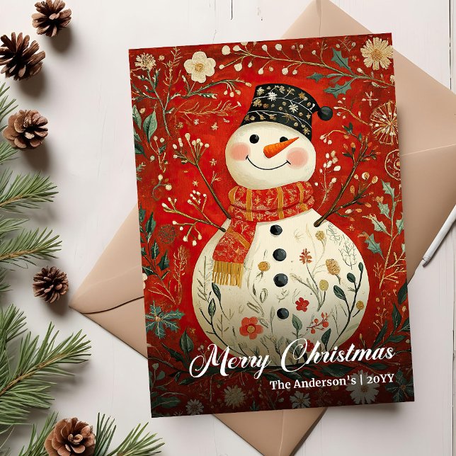 Cartão De Festividades Nostalgic Christmas Snowman Holiday Printable Card (Nostalgic Christmas Snowman Holiday Printable Card)