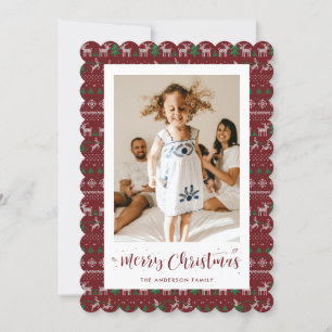 Cartão De Festividades Nostalgic Red Green Photo Merry Christmas Card