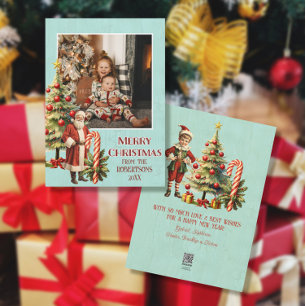 Cartão De Festividades Nostalgic Retro Santa Claus Feliz Foto de Natal