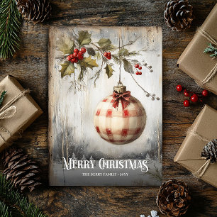 Cartão De Festividades Nostálgico Natal vermelho branco em aquarela retrô