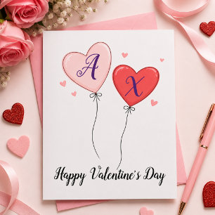 Cartão De Festividades Nota de Amor de São Valentim com Iniciais Personal