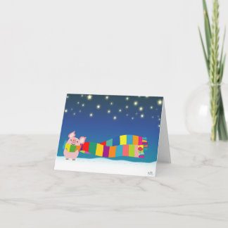 Cartão De Festividades Notecard do Natal do porco pequeno