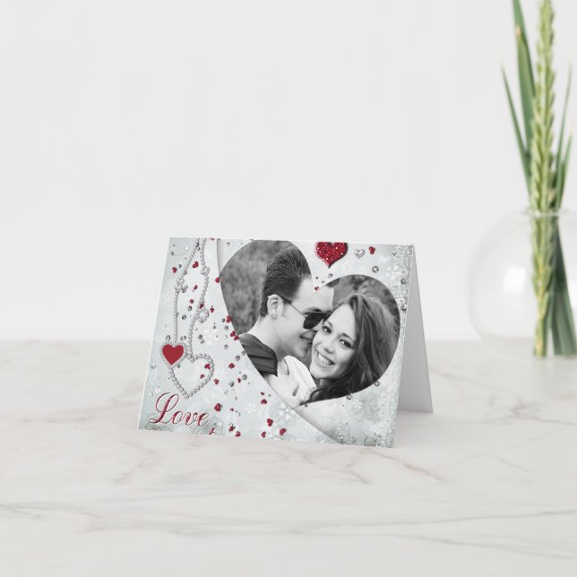 Cartão De Festividades Notecard Foto do Coração do Damasco de Prata (Frente)