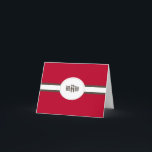 Cartão De Festividades Notecard vermelho (dobrado)<br><div class="desc">Um vermelho, personalizado, notecard com um marrom esperto e branco, diagonal, a listra e um centro oval para seu iniciais ou nome. (Projetado por Freepik). O cartão é fácil de personalizar com seus fraseio, pia batismal e cor da pia batismalNão exatamente que você está procurando? Todos nossos produtos podem ser...</div>