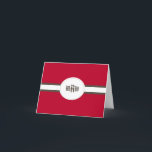 Cartão De Festividades Notecard vermelho (dobrado)<br><div class="desc">Um vermelho, personalizado, notecard com um marrom esperto e branco, diagonal, a listra e um centro oval para seu iniciais ou nome. (Projetado por Freepik). O cartão é fácil de personalizar com seus fraseio, pia batismal e cor da pia batismalNão exatamente que você está procurando? Todos nossos produtos podem ser...</div>