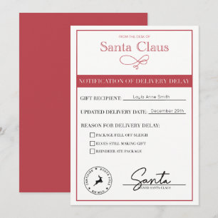 Cartão De Festividades Notificação de Atraso na Entrega de Natal Editável