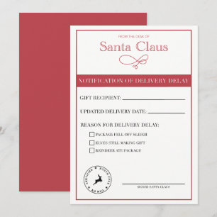 Cartão De Festividades Notificação de Atraso na Entrega do Papai Noel em 