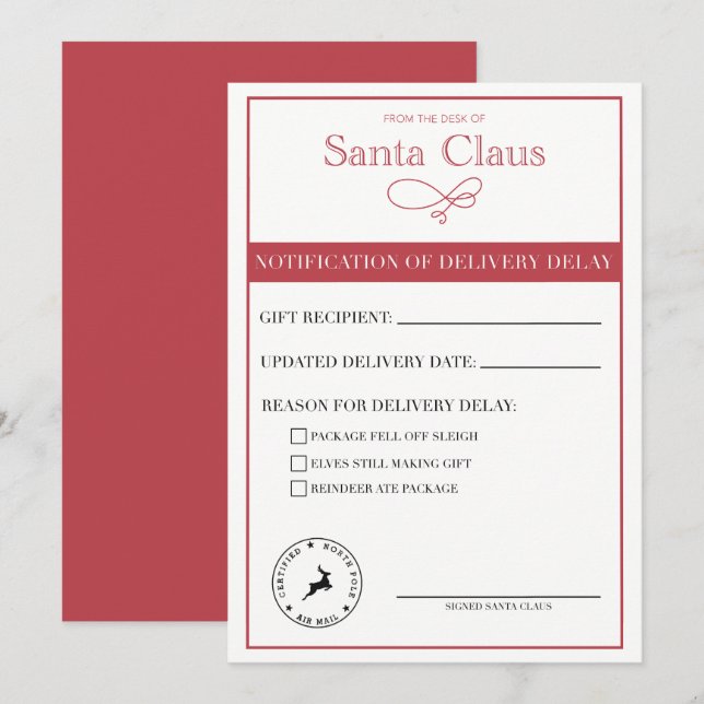 Cartão De Festividades Notificação De papais noeis Do Vazio De Atraso De  (Frente/Verso)