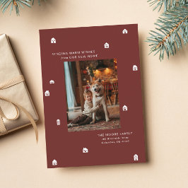 Cartão De Festividades Nova casa moderna duas fotos Natal carmesim