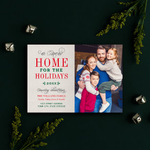 Cartão De Festividades Nova casa para a foto rusticada de Natal Linen
