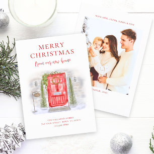 Cartão De Festividades Nova casa para a porta vermelha de aquarela de fer