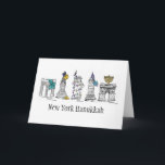 Cartão De Festividades Nova Iorque Hanukkah Chanukah Holiday NYC<br><div class="desc">Cartão de Natal com a minha ilustração original de "New York Hanukkah", com caneta e tinta. O cartão inclui o edifício Chrysler, o Empire State Building, o Washington Square Arch, a ponte do Brooklyn e a Estátua da Liberdade "vestida" para as férias de inverno. Não vê o que está procurando?...</div>