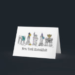 Cartão De Festividades Nova Iorque Hanukkah Chanukah Holiday NYC<br><div class="desc">Cartão de Natal com a minha ilustração original de "New York Hanukkah", com caneta e tinta. O cartão inclui o edifício Chrysler, o Empire State Building, o Washington Square Arch, a ponte do Brooklyn e a Estátua da Liberdade "vestida" para as férias de inverno. Não vê o que está procurando?...</div>