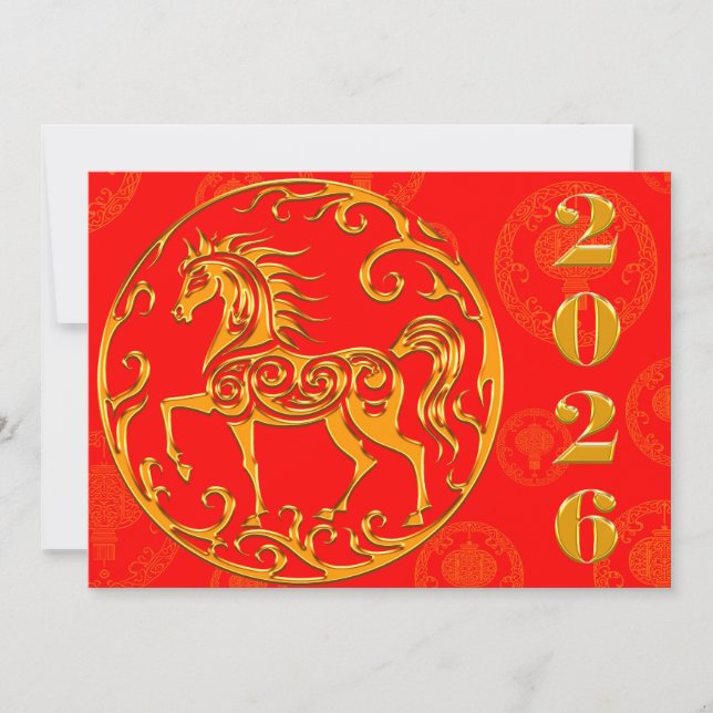 Cartão De Festividades Novo ano chinês Dourado 2026 (Frente)