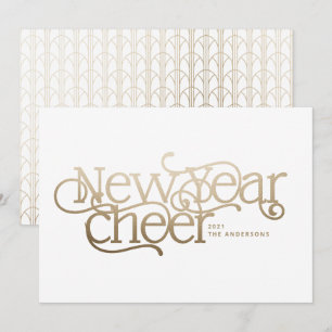 Cartão De Festividades Novo ano elegante Art Deco tipografia ouro