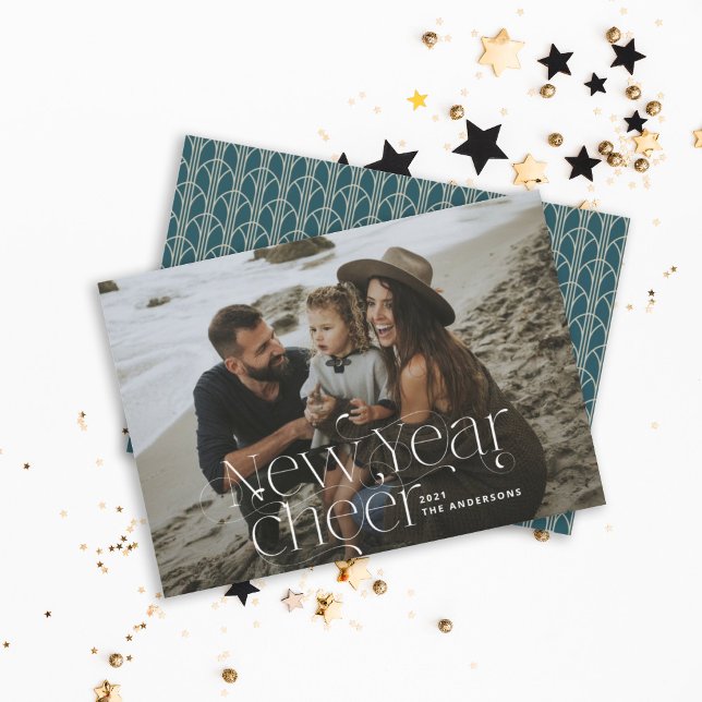 Cartão De Festividades Novo ano Fotografia elegante Art Deco (Criador carregado)