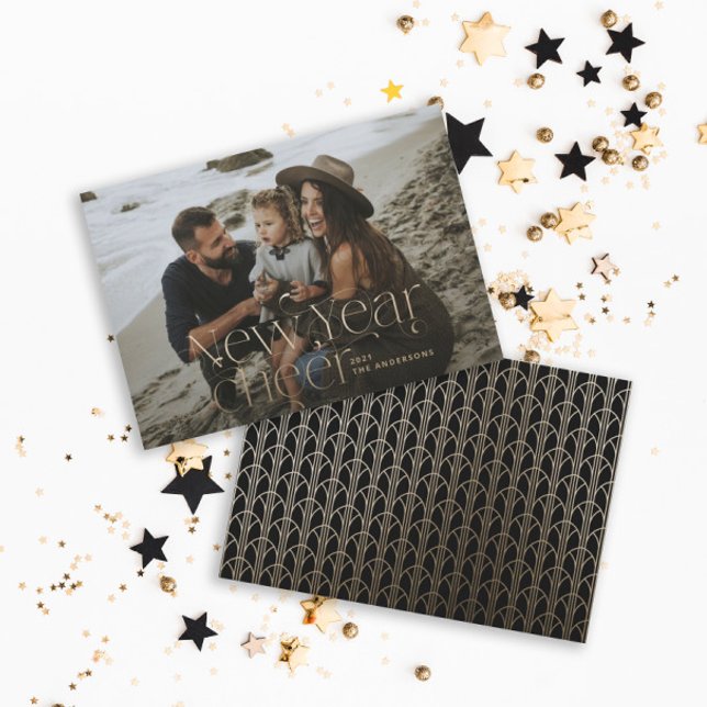 Cartão De Festividades Novo ano Fotografia elegante Art Deco (Criador carregado)