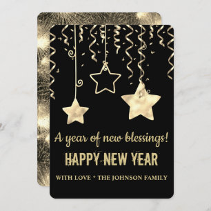Cartão De Festividades Novo Ano Moderno Preto e Dourado