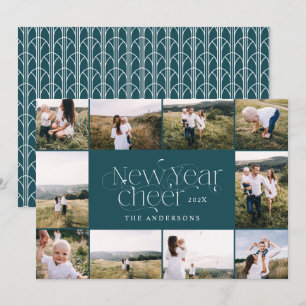 Cartão De Festividades Novo ano, multifoto elegante Art Deco moderno Holi