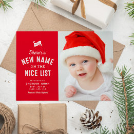 Cartão De Festividades Novo bebê fofo duas fotos Natal vermelho
