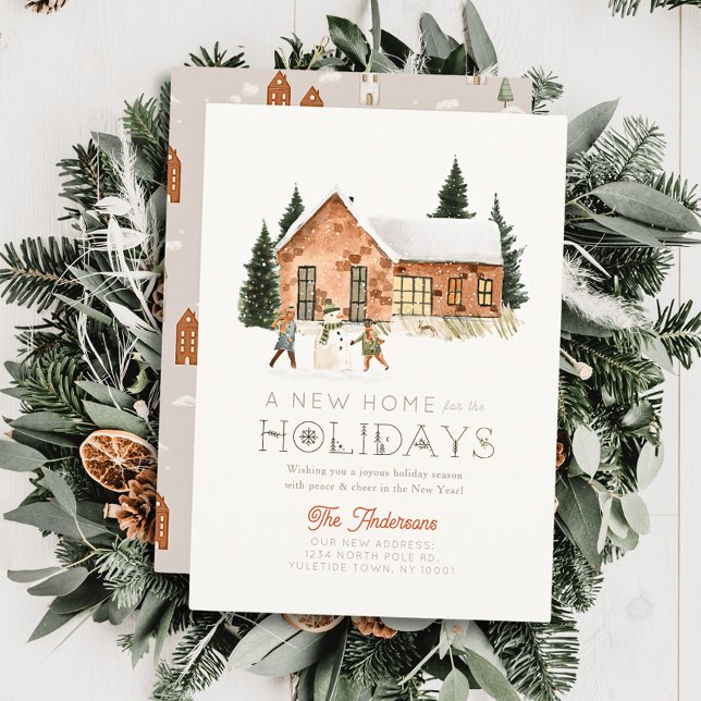 Cartão De Festividades Novo Brick House Snowman Winterscape Natal (Criador carregado)