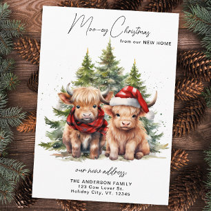 Cartão De Festividades Novo Endereço da Cozy Highland Cow Feliz Natal