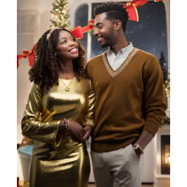 Cartão De Festividades Novo Natal Afro-Americano de Casais