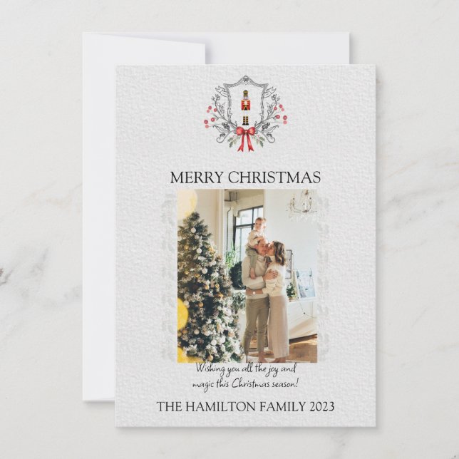 Cartão De Festividades Noz-cracker de Natal Holly Frame com Foto (Frente)