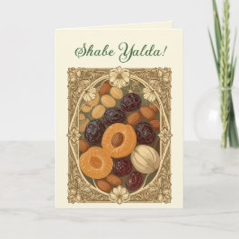 Cartão De Festividades Nozes e Frutas Yalda Tratamento Persa do Solstício