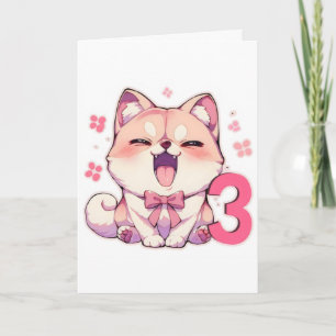 Cartão De Festividades Número Três Cachorro Anime Fofo