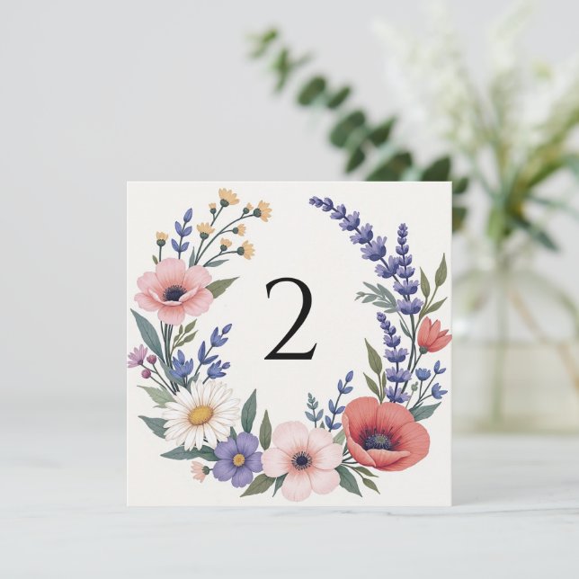 Cartão De Festividades Números de tabela borda floral (Em pé/Frente)