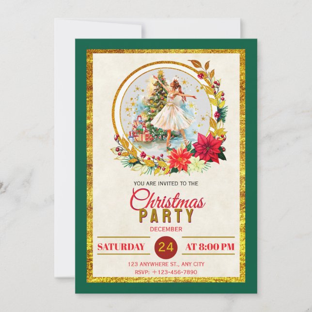 Cartão De Festividades Nutcracker Ballet Ballerina - Christmas Party (Frente)