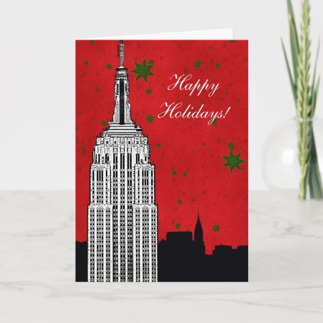 Cartão De Festividades NYC Skyline Etch ESB 2 Feriado de Natal (Frente)