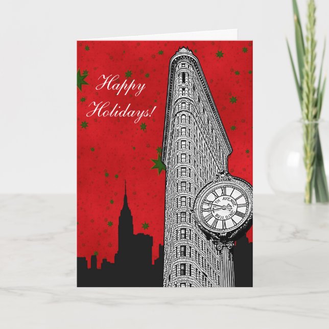 Cartão De Festividades NYC Skyline Etch Flatiron 2 Feriado de Natal (Frente)