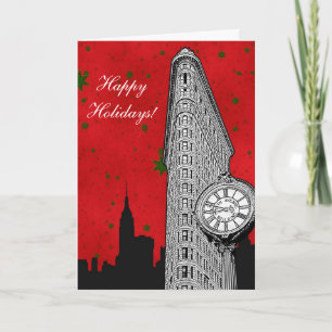 Cartão De Festividades NYC Skyline Etched Flatiron 2 Christmas Holiday