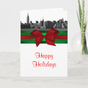 Cartão De Festividades NYC Wide Skyline Etched BW Christmas Holiday