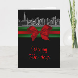 Cartão De Festividades NYC Wide Skyline Etched BW Christmas Holiday 2