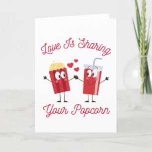 Cartão De Festividades O Amor é Compartilhar Pipoca Dia dos Namorados Eng