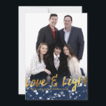 Cartão De Festividades O amor & ilumina a foto bonita de Hanukkah da<br><div class="desc">Um design bonito de Hanukkah,  características que um bokeh bonito se ilumina com o amor & a luz do texto em uma textura metálica do ouro da folha do falso. 

NOTE POR FAVOR 
______________________________________________________________________
A folha de ouro não é folha real,  é um efeito digital. 
______________________________________________________________________</div>