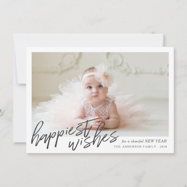 Cartão De Festividades O Ano Novo Mais Feliz Deseja Foto Manuscrita (Frente)