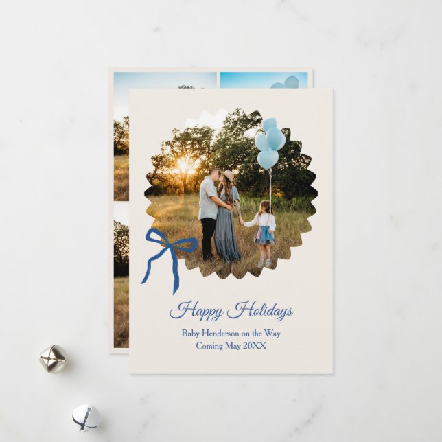 Cartão De Festividades O bebê natalino anuncia Arco azul (Frente/Verso In Situ)